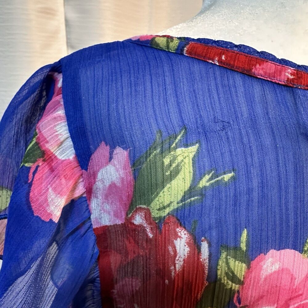Anercrombie & Fitch Multicolored Floral Sheer Back Button Blouse Size L *FLAW* - Picture 10 of 12